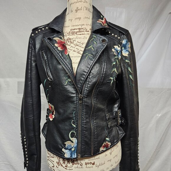 Faux Leather Jacket With Embroidery - Picture 1 of 16
